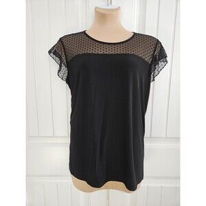 Anne Klein Plus Black Polka Dot Mesh Shoulder Flutter Sleeve Blouse Sz 1X